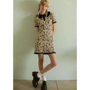 Tach Clothing Nana Floral Jacquard Mini Sweater Dress Crochet Short Sleeve XS